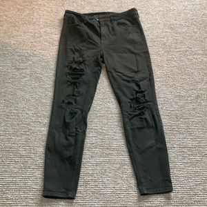 Lightly used american eagle high rise dark green ripped jeggings